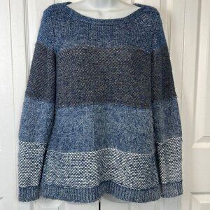 Tribal Blue White Cotton Blend Eyelash Sweater Size Small